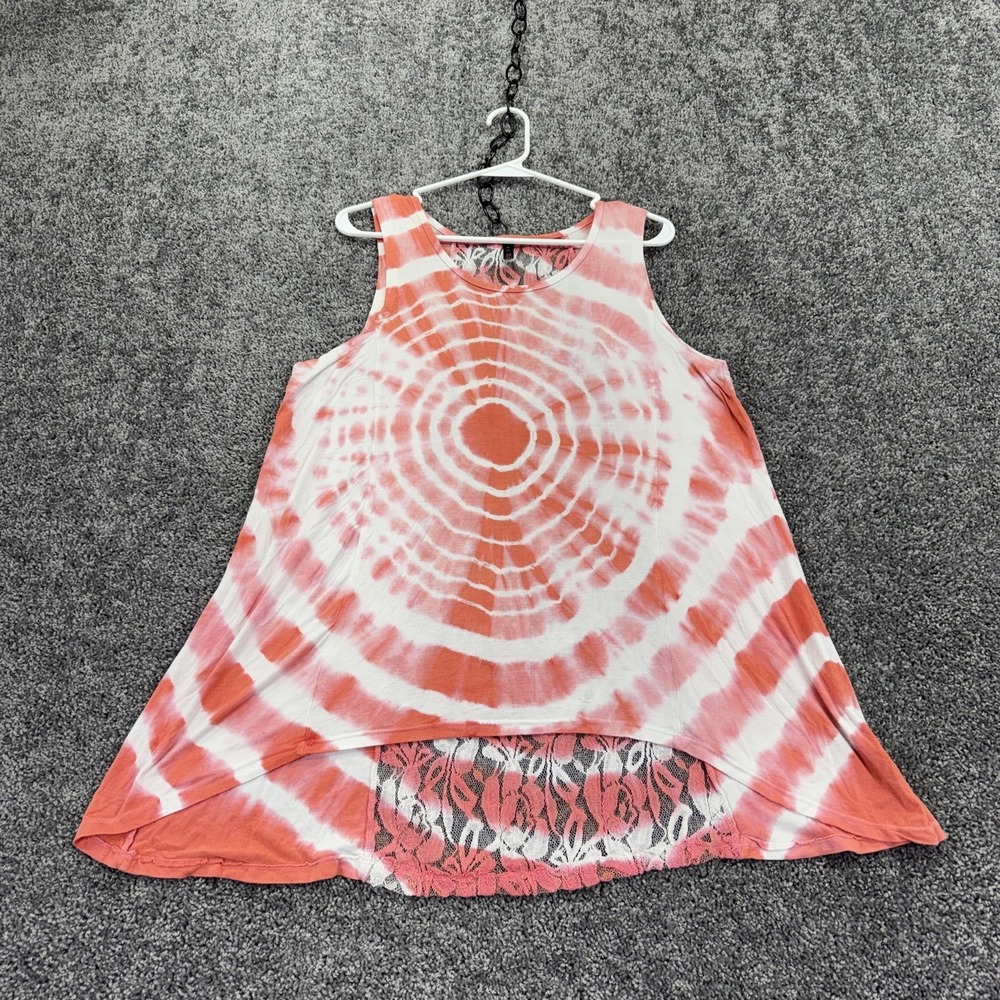 Electric Pink Tank Top Womens XL Pink Tie Dye Lace Back Tunic Casual Summer